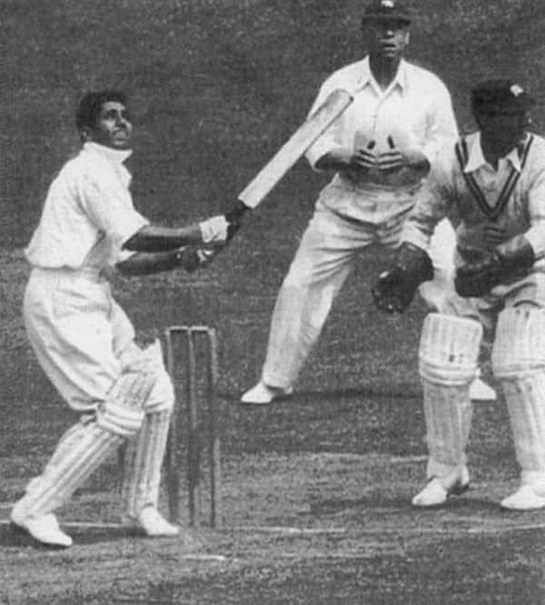 Legendary Indian cricketer Lala Amarnath at Lord's in 1936. Patsy Hendren is at slip and Fred Price is the wicketkeeper, Middlesex v Indians, Lord's, May 25, 1936. Both Lala Amarnath and his son Surinder made a century during their respective Test debuts (Photo via Wikimedia Commons/Public domain)