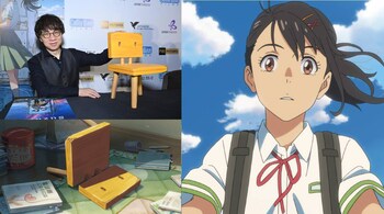 Japanese anime director Makato Shinkai (top, left); stills from his latest film 'Suzume' (2022).