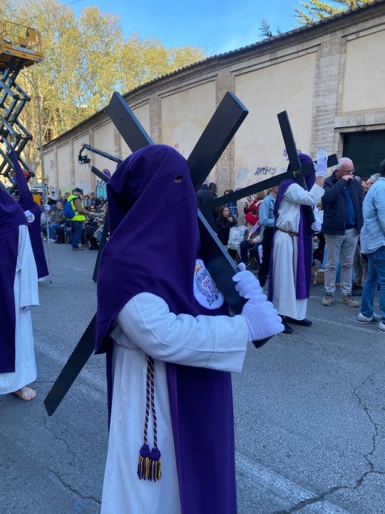 Easter in Mallorca, Spain: The penitents, or nazarenos, were thankfully whip-free, but many walked barefoot despite the spring-chill. Others carried wooden crosses on their shoulders or had iron chains around their ankles. (Photo by Pallavi Aiyar)