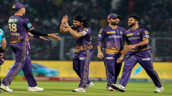 KKR bowler Suyash Sharma celebrates with teammates after dismissing RCB batsman Anuj Rawat during IPL 2023 cricket match against Royal Challengers Bangalore at the Eden Garden in Kolkata, on April 6, 2023. (PTI Photo)