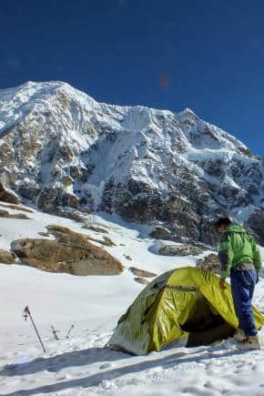 The Simvu twin peaks, as seen from the south Simvu glacier. (Photos courtesy Anindya Mukherjee)