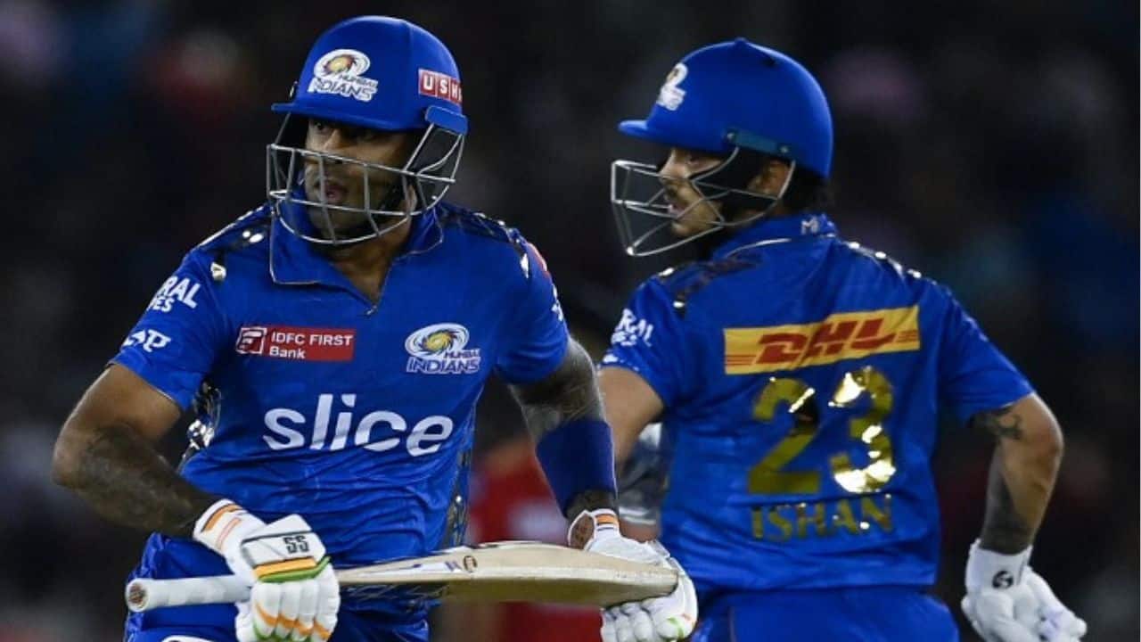 Ishan Kishan scored 75 off 41 balls and Suryakumar Yadav hit 66 off 31 balls as the visitors scored 216-4 (18.5 overs). Punjab rode Liam Livingstone's 82 not out off 42 balls to register 214-3 (20 overs). (Image: AFP)