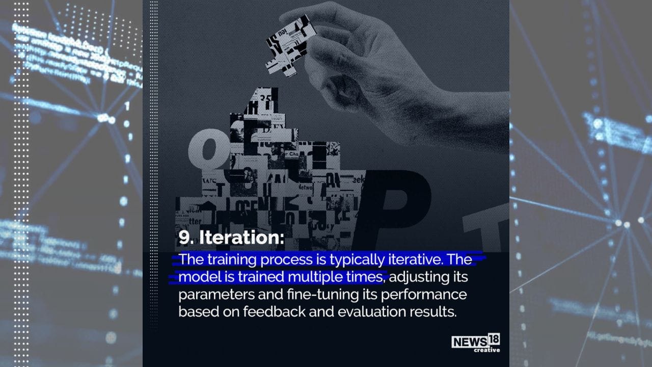 The training process is typically iterative. The model is trained multiple times, adjusting its parameters and fine-tuning its performance based on feedback and evaluation results. (Image: News18 Creative) The training process is typically iterative. The model is trained multiple times, adjusting its parameters and fine-tuning its performance based on feedback and evaluation results. (Image: News18 Creative)
