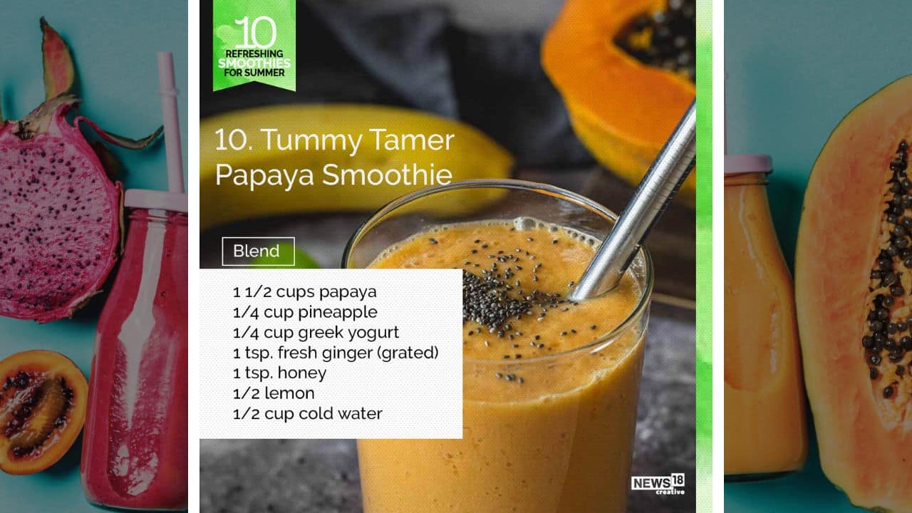 A creamy and delicious tummy tamer papaya smoothie is full of ingredients that have many health benefits to soothe your stomach and helps in digestion. (Image: News18 creative)