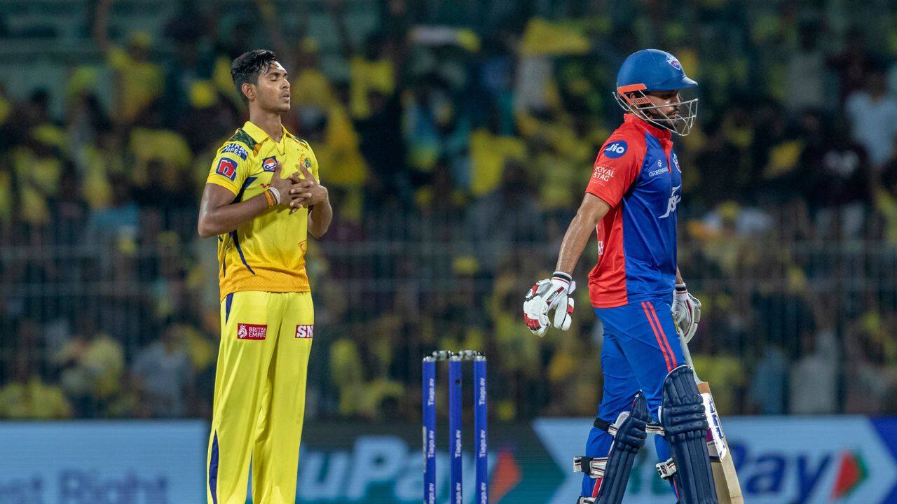 Pathirana had Pandey leg before wicket with a superb yorker in his first over and also claimed the wickets of Axar Patel and Lalit Yadav with change of pace to cap a brilliant all-round show by the home team. (Image: AP)