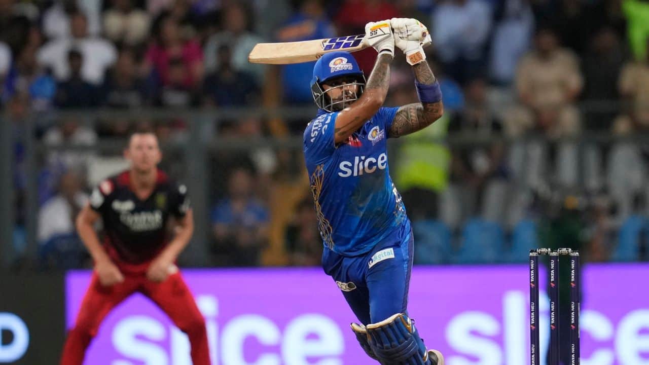Yadav’s 83 was his IPL best and included seven fours and six sixes as Mumbai chased down Bangalore’s 199-6 with ease. It finished with 200-4 and entered the top four for the first time this season. (Image: AP)