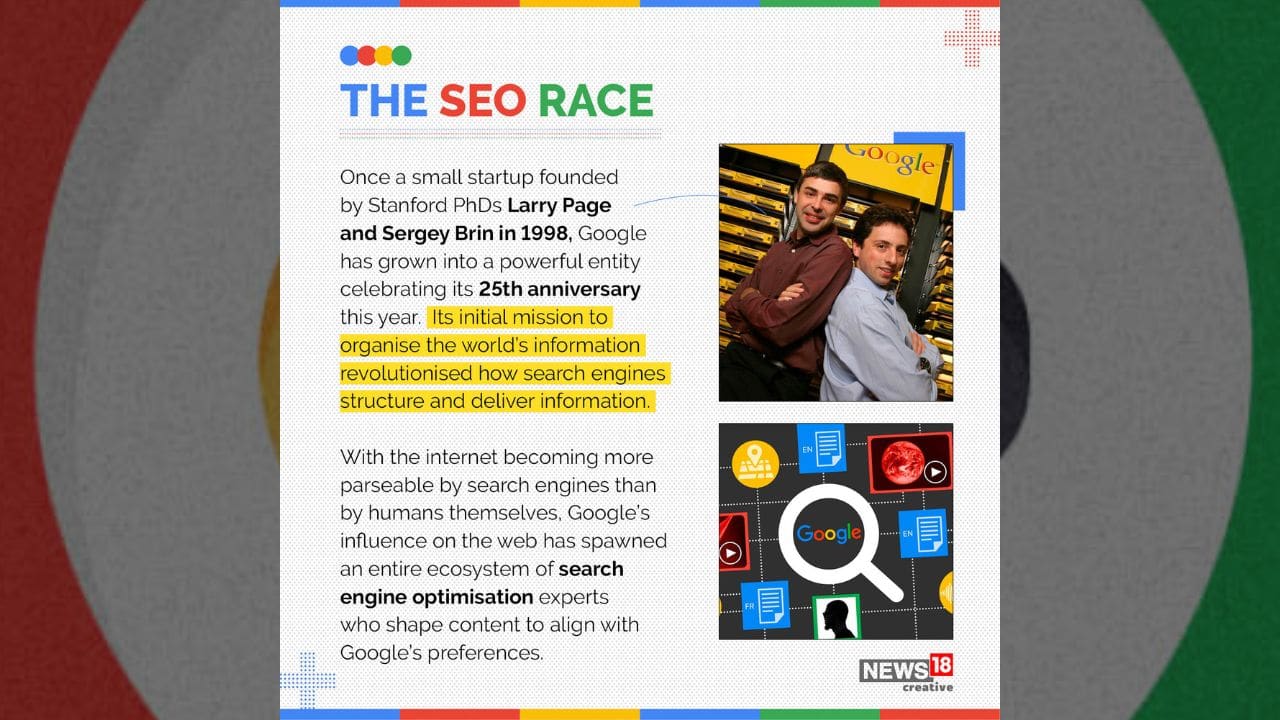 Once a small startup founded by Stanford PhDs Larry Page and Sergey Brin in 1998, Google has grown into a powerful entity celebrating its 25th anniversary this year. Its initial mission to organise the world’s information revolutionised how search engines structure and deliver information. (Image: News18 Creative)