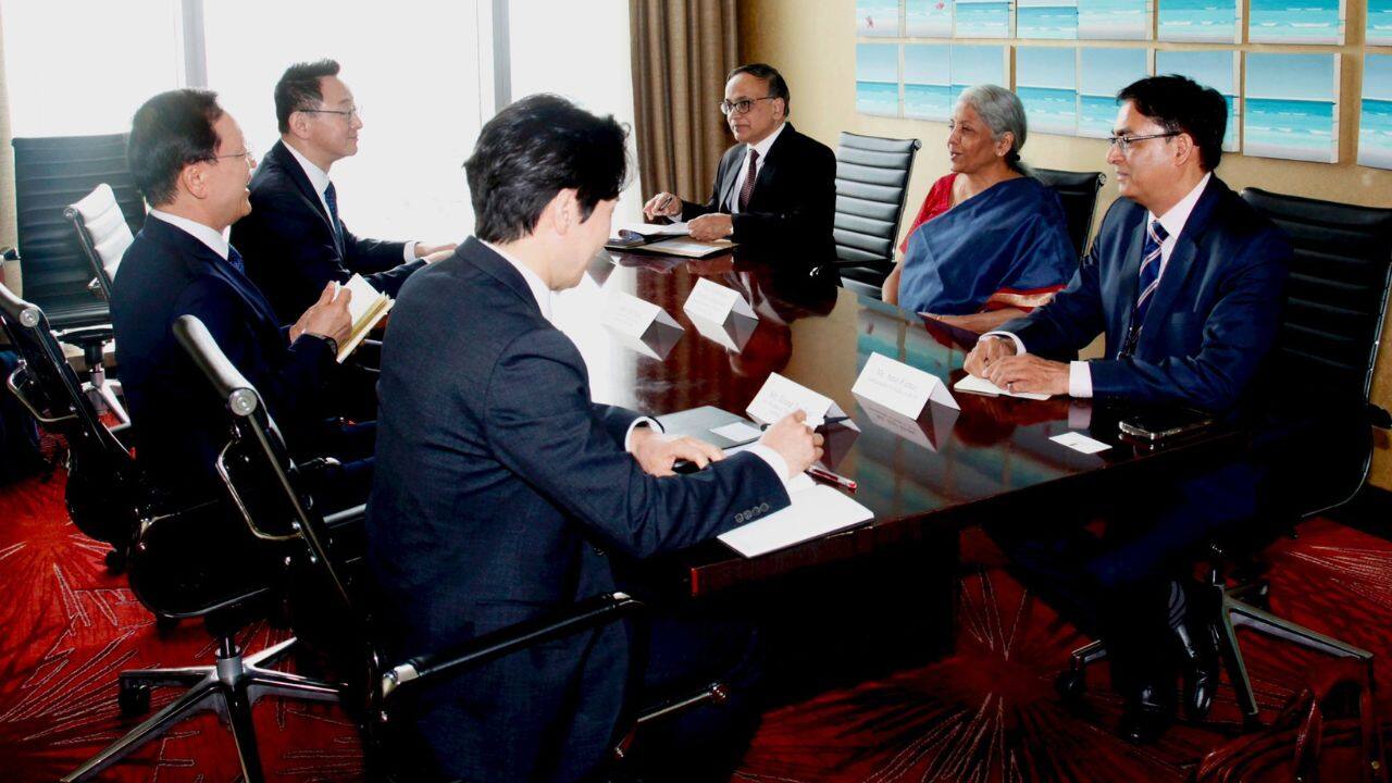 As per the Ministry of Affairs, discussion between the two were around future investment in cutting edge technology in India. (Image: Twitter @FinMinIndia)