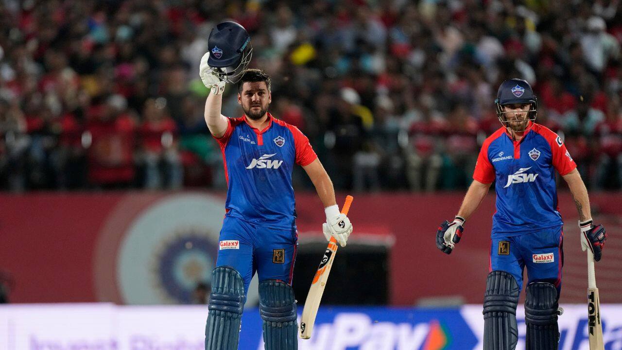 Dhawan’s decision to give left-arm spinner Harpreet Brar the final over also backfired as Rossouw and Salt smashed 23 runs to propel Delhi’s total. Rossouw hit six fours and six boundaries while Salt, demoted in the batting order to accommodate Shaw upfront, made 26 off 14 balls. (Source: AP)