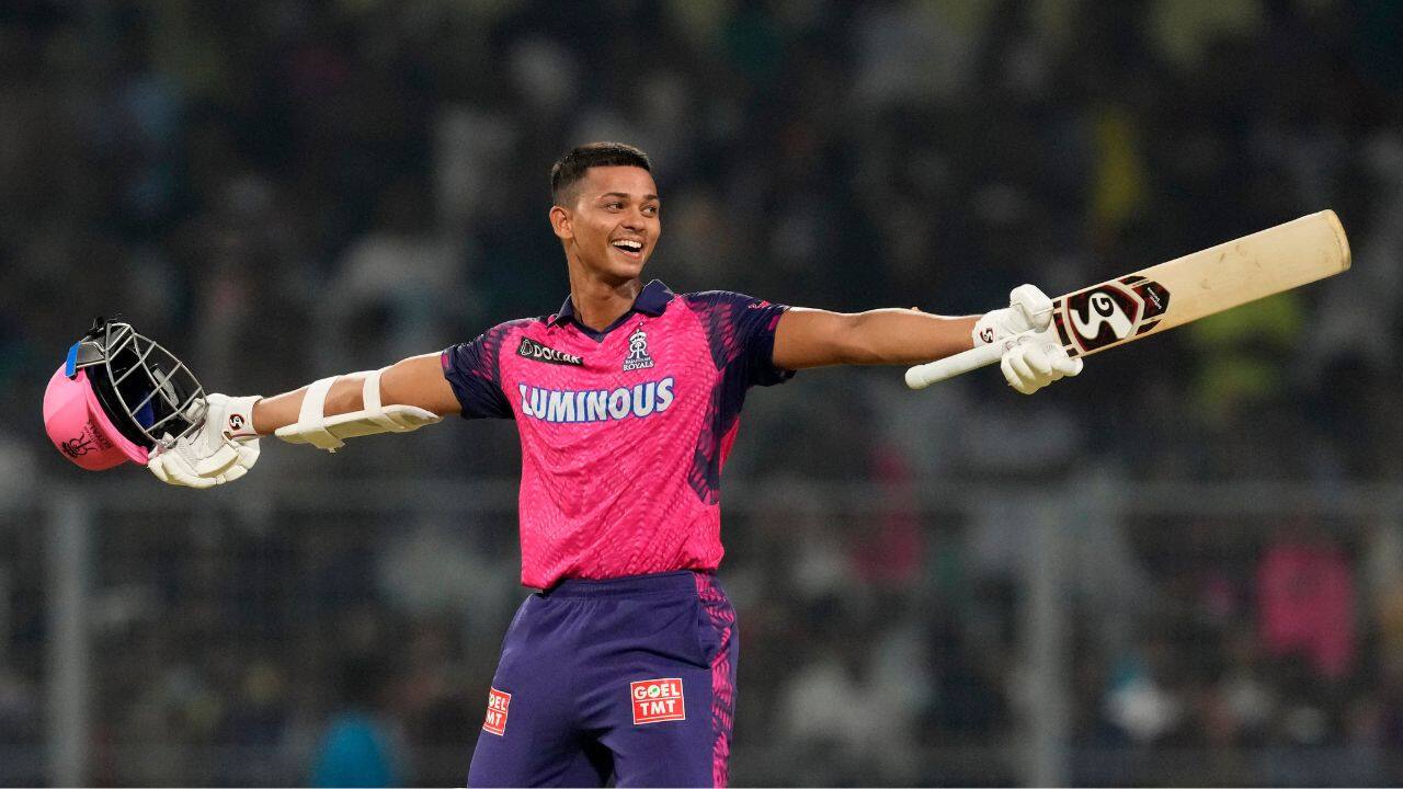 Jaiswal put the game beyond Kolkata’s reach in the first over when he smacked 26 against Nitish Rana’s offspin bowling. Jaiswal came close to equaling Yuvraj Singh’s IPL record of a 12-ball half-century before flicking Shardul Thakur to deep square leg for a single to complete his fifty off 13 balls. (Source: AP)