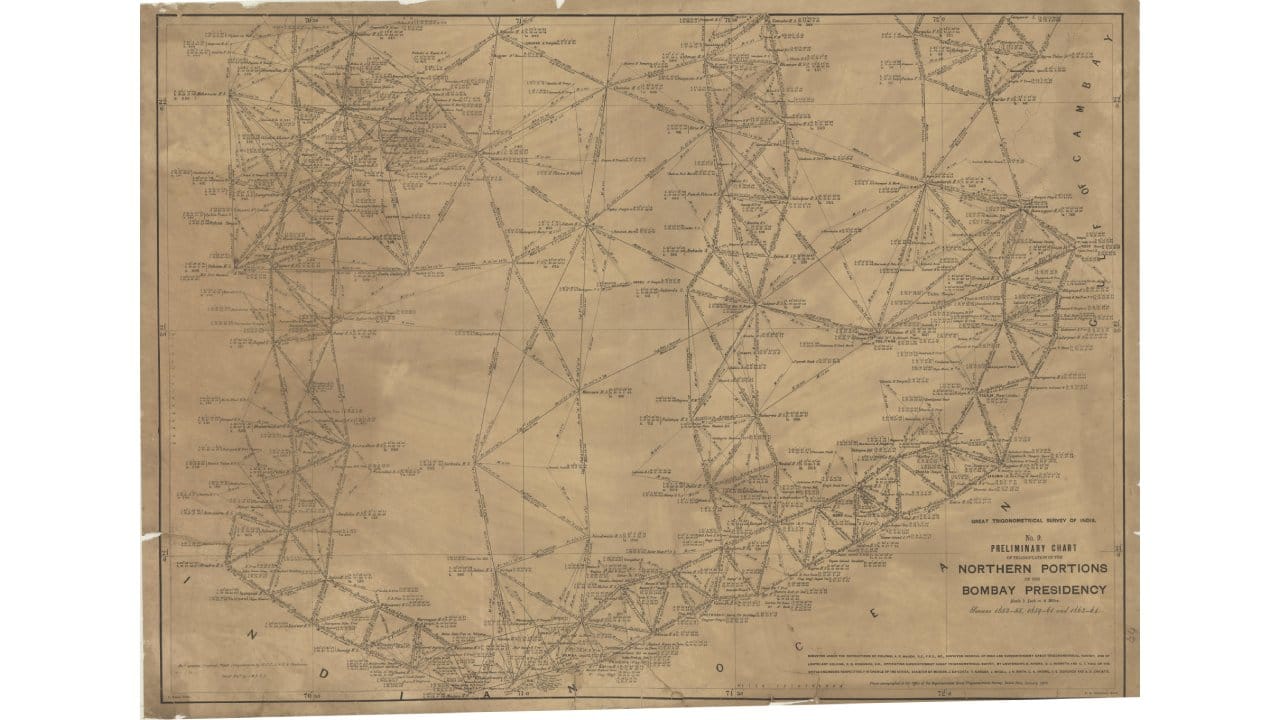 44E Gulf of Cambay triangulated: A Marine Survey Map of the Gulf of Kutch.