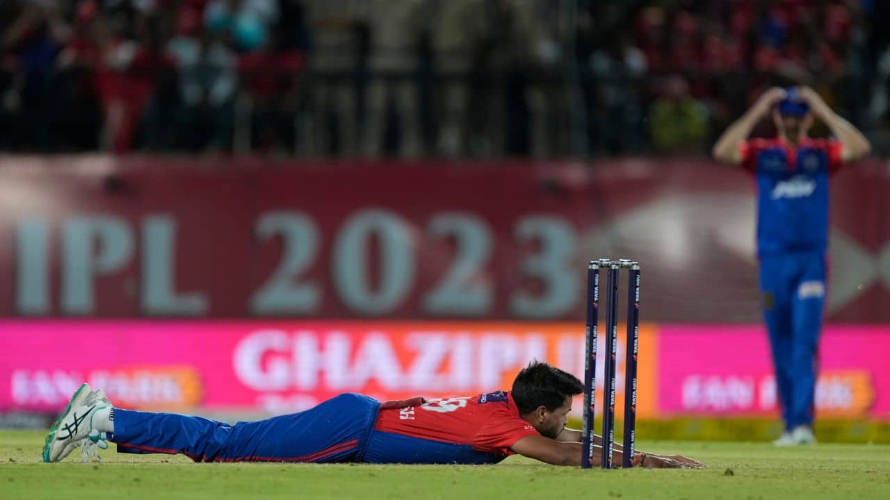 Delhi’s poor fielding let Punjab sneak in when Nortje dropped a sitter of Livingstone when the Englishman was on three and then Atharva Taide was also dropped before he finally got retired out after scoring 55 off 42 balls in the 15th over. (Source: AP)