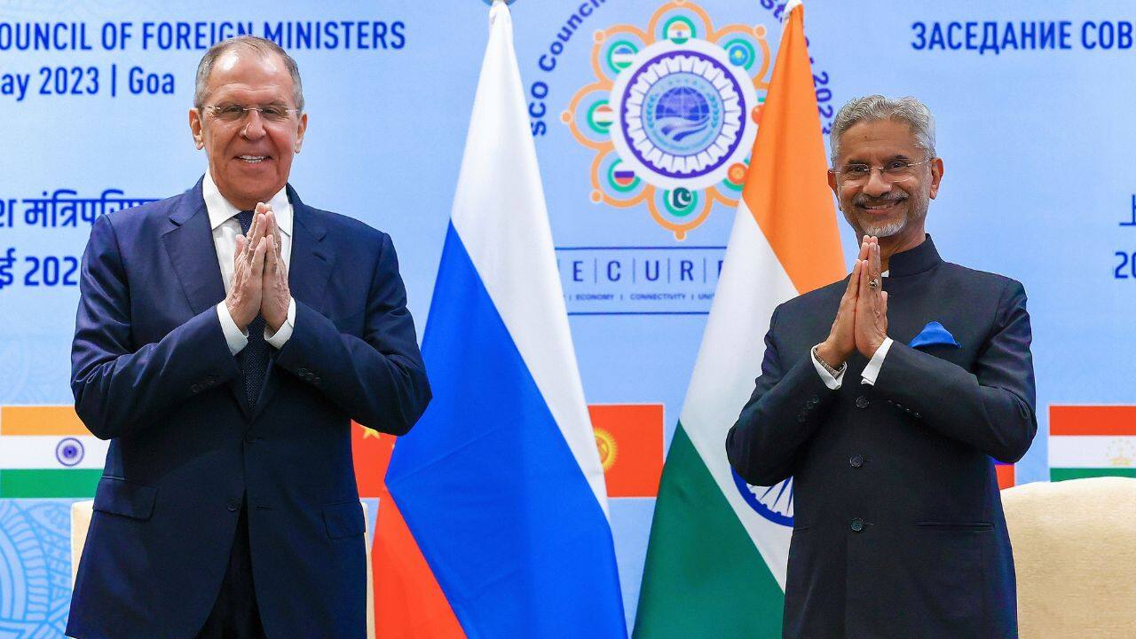 Jaishankar and Russian Foreign Minister Sergey Lavrov held bilateral talks on the sidelines of SCO meeting in Goa. The two leaders reviewed bilateral global and multilateral cooperation between the two countries. (Image: AP)