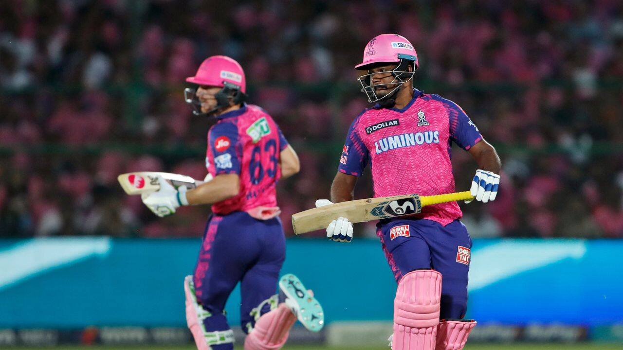 Samson scored a half-century after five innings — 66 off 38. He hit four fours and five sixes as Rajasthan recorded its highest total of the season. (Source: AP)