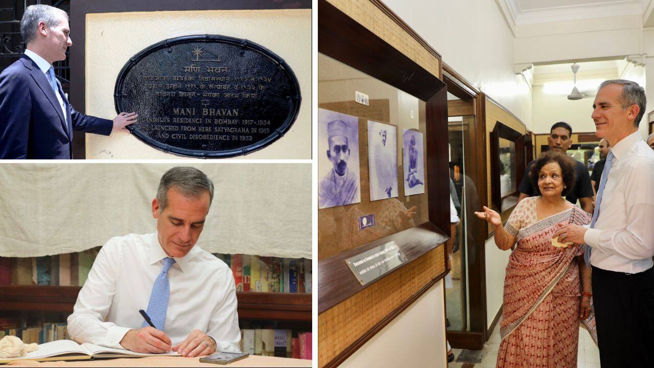 He also visited Mahatma Gandhi's home in Mumbai, Mani Bhavan, and signed the guest book, which was signed by Dr Martin Luther King Jr and Coretta Scott King during their visit in 1959, (Image: Twitter @USAmbIndia)