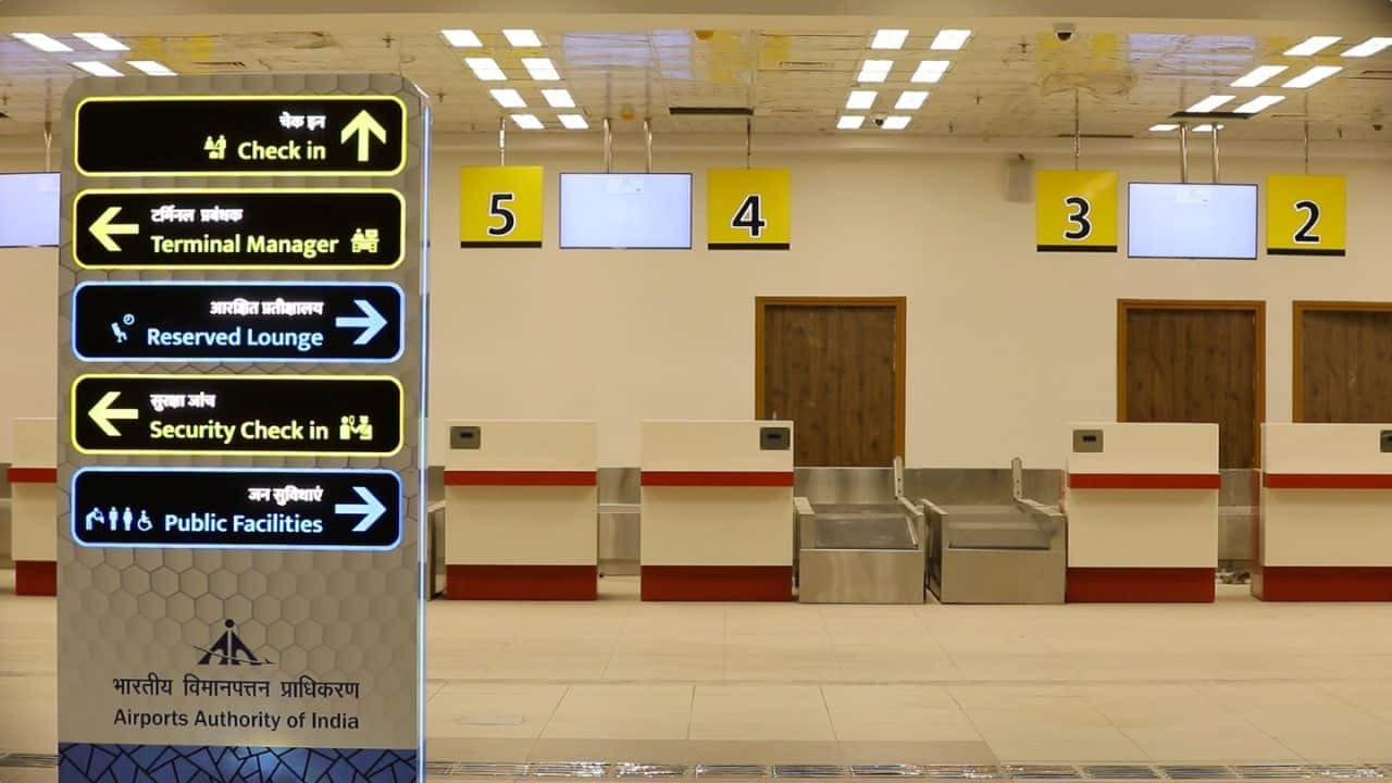 The terminal Building of the new civil enclave at Kanpur Airport is equipped with various sustainability features like a double insulated roofing system, provision of canopies for energy saving, LED lighting, low heat gain double glazing unit, rainwater harvesting to recharge the groundwater table, water treatment plant, sewage treatment plant and use of recycled water for landscaping, a solar power plant with capacity of 100 KWp. (Image: Twitter @JM_Scindia)