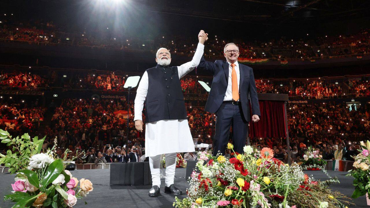 But the highlight was the grand reception by the Indian community for PM Modi which was also attended by Australian PM Anthony Albanese, who helped huge praises on PM Modi for his leadership qualities. (Image: PTI)