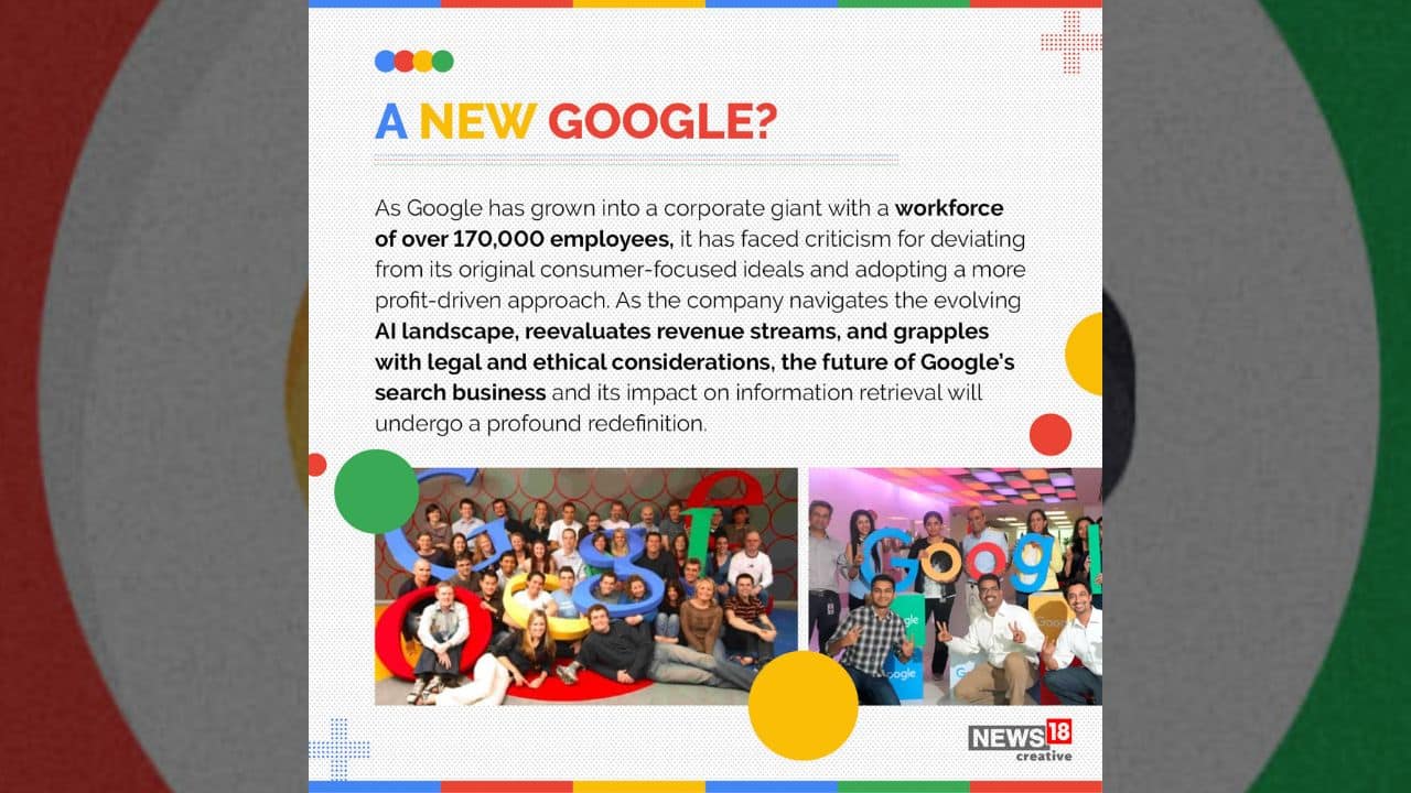 As the company navigates the evolving AI landscape, re-evaluates revenue streams, and grapples with legal and ethical considerations, the future of Google’s search business and its impact on information retrieval will undergo a profound redefinition. (Image: News18 Creative)
