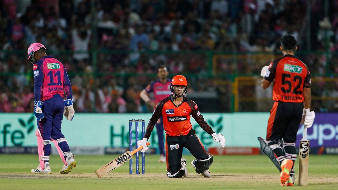 Rahul Tripathi egged the chase on with 47 off 29 as he put on 65 with Sharma. Hyderabad seemed to be cruising at 116-1 in 12.3 overs when Sharma fell to Ravichandran Ashwin. (Source: AP)