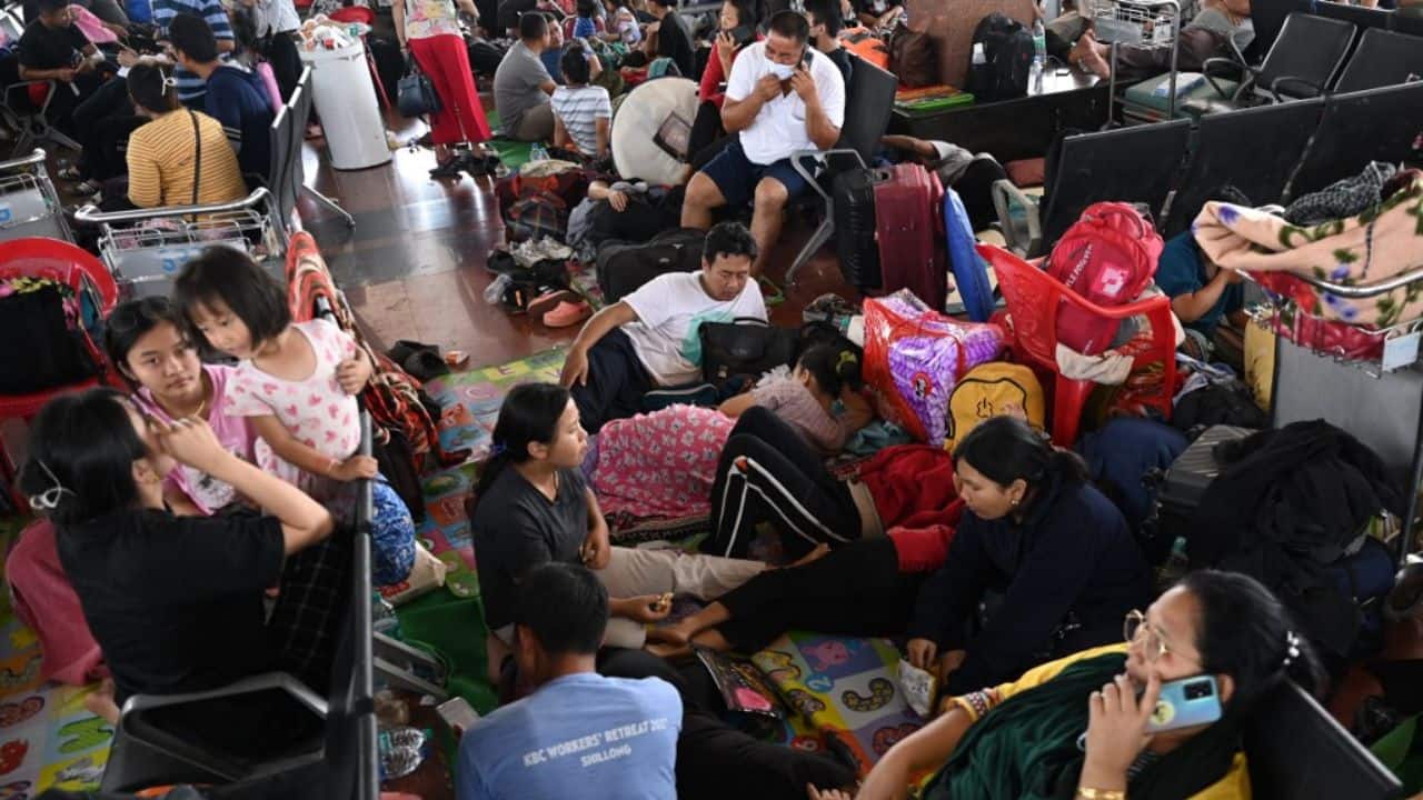 L. Sanglun Simte, 29, a Kuki who has been camping outside the airport in state capital Imphal with 11 of his family members since May 6, recounted the horror as violence broke out. "We fled for safety. Things are not okay. They are just attacking us Kukis," he told AFP. (Source: AFP) L. Sanglun Simte, 29, a Kuki who has been camping outside the airport in state capital Imphal with 11 of his family members since May 6, recounted the horror as violence broke out. "We fled for safety. Things are not okay. They are just attacking us Kukis," he told AFP. (Source: AFP)