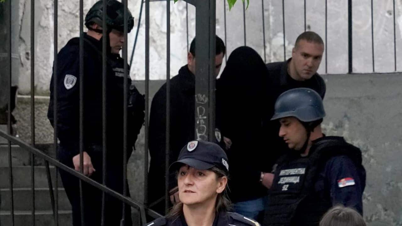 Police identified the shooter by his initials, K.K., and said he had opened fire with his father's gun. He was arrested in the school yard, police said. A statement identified him as a student at the school in central Belgrade who was born in 2009. (Image: AFP)