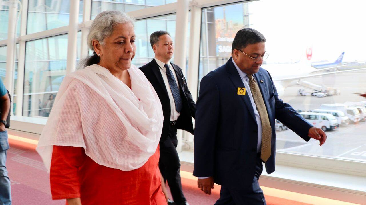 Sitharaman arrived at Haneda Airport at Tokyo in Japan on May 11 where she was received and welcomed by Indian Ambassador to Japan and Marshall Islands, Sibi George. (Image: Twitter @FinMinIndia)