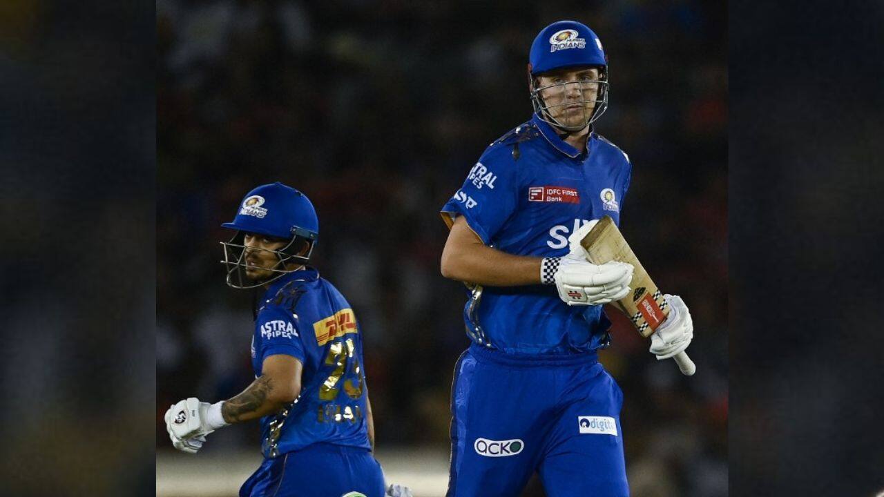 But Kishan and Cameron Green resurrected the innings with 54 runs off 33 balls for the second wicket. Green scored 23 runs before falling to impact player Nathan Ellis (2-34). Kishan meanwhile moved to 50 off 29 balls and put on 116 off 55 balls with Yadav for the third wicket. (Image: AFP)