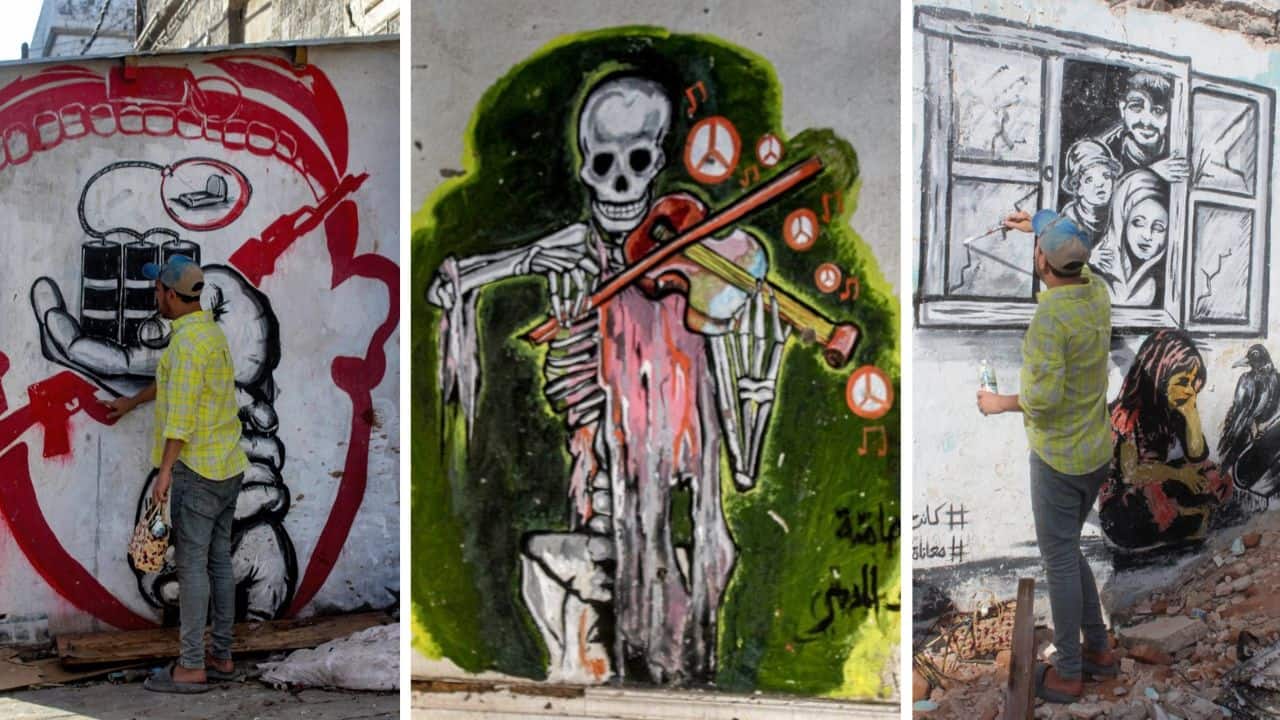 Yemeni artist Alaa Rubil uses the shell-pocked buildings of his hometown as canvas, painting images of death and despair to shine a light on the horrors and victims of war. Not long after the start of the bloody conflict between Yemen's internationally recognised government and Huthi rebel forces, the southern port city of Aden, where Rubil lives, became the scene of brutal fighting. For several months in 2015, artillery rained down on Aden, and Huthi rockets and mortars fired into densely populated areas killed dozens of civilians, Human Rights Watch reported at the time. (Source: AFP)