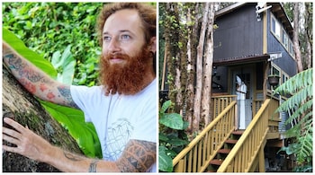Robert Bretton and his treehouse in the wilderness. (Images: @theinfinitecup/Instagram)