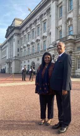 Isaac Mathai (right), with wife Suja, in the UK.