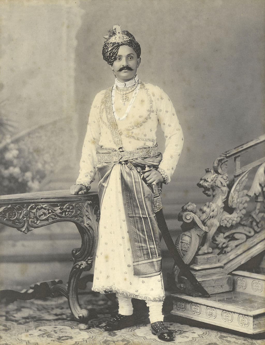 Portrait of K.S. Ranjitsinghi, the cricketing Maharaja of Nawangar, hand-tinted platinum print. (Image by Vernon of Bombay via Wikimedia Commons)
