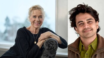 Legendary Norwegian actor-director-activist Liv Ullmann at 76th Cannes Film Festival (left); documentary filmmaker Dheeraj Akolkar.