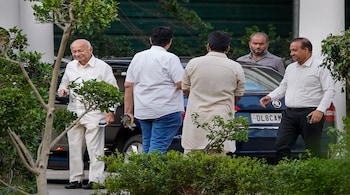 AICC observer for Karnataka Sushil Kumar Shinde at the residence of Congress President Mallikarjun Kharge, in New Delhi (PTI Photo)