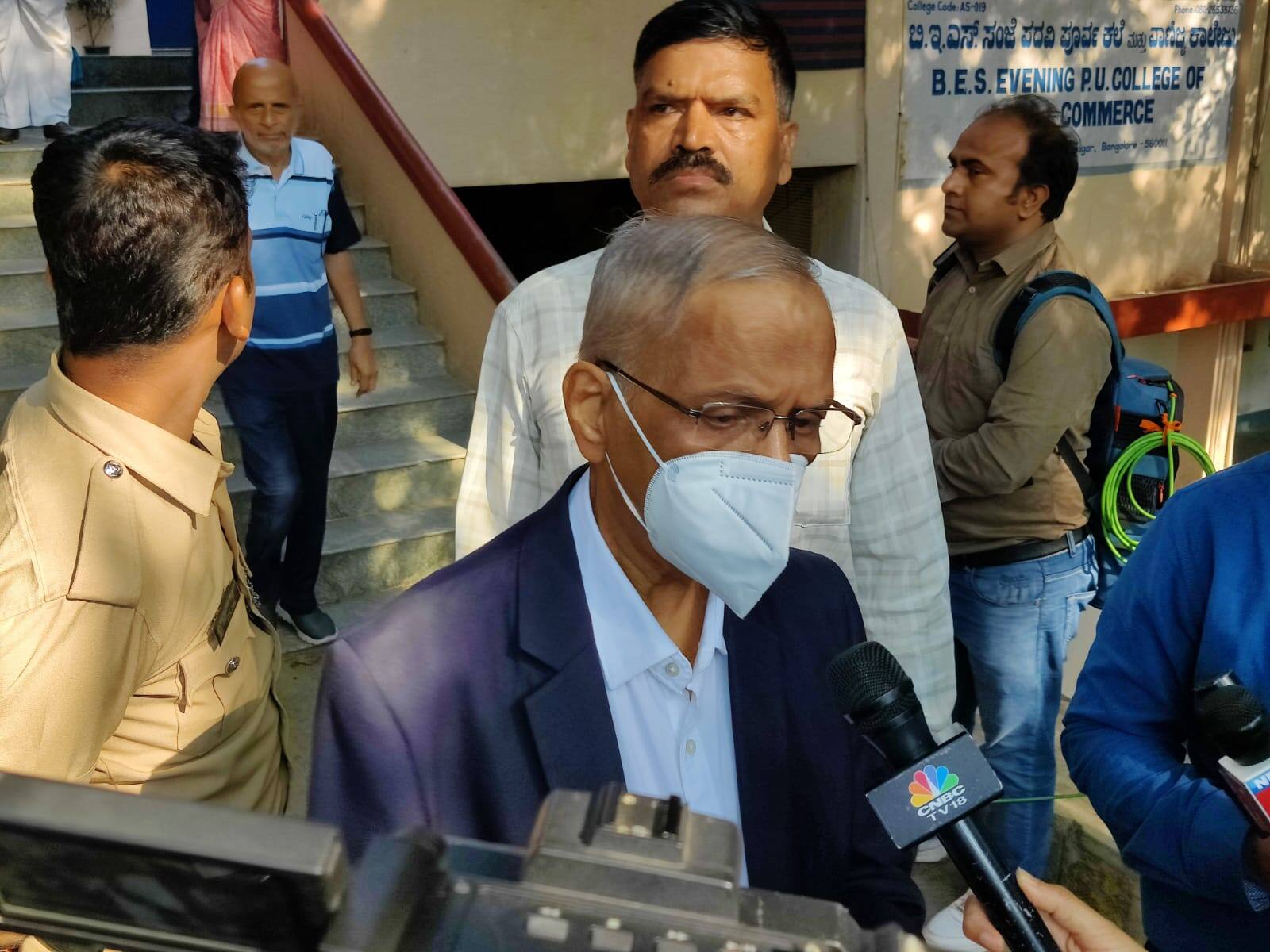 Naryana Murthy arrived at the polling booth with his wife Naryana Murthy arrived at the polling booth with his wife