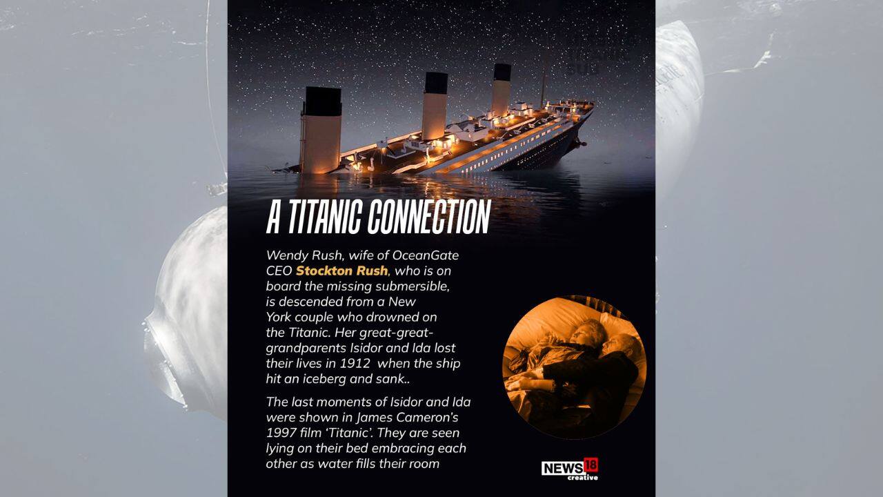 In a tragic turn of fate, Wendy Rush, the pilot's wife onboard the lost submersible that was headed for the Titanic debris, was an ancestor of Isidor and Ida Straus. The pair, who were well-known for their enormous riches, sadly perished in 1912 when the doomed ocean ship Titanic crashed. (Image: News 18 creative)