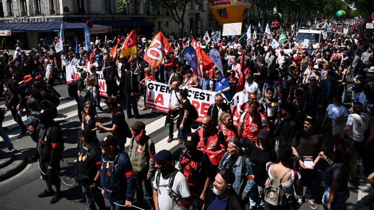 The new head of the hard-left CGT union, Sophie Binet, said as the protest in Paris got underway: &quot;After six months the unions are still united and the level of anger, frustration and motivation is high.&quot; &quot;I hear people say sometimes that everything is over, but it's not true.&quot; (Source: AFP)