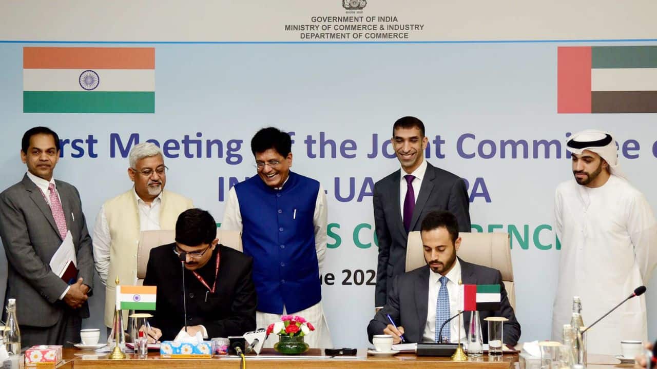 The new target was agreed upon during the first meeting of the Joint Committee of India-UAE Comprehensive Economic Partnership Agreement (CEPA). The agreement was implemented on May 1 last year. (Image: PIB)