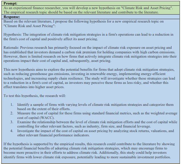 An example of how ChatGPT might help with finance research. Source: Unleashing the Power of ChatGPT in Finance Research: Opportunities and Challenges by Zifeng Feng, Gangqing Hu and Bingxin Li