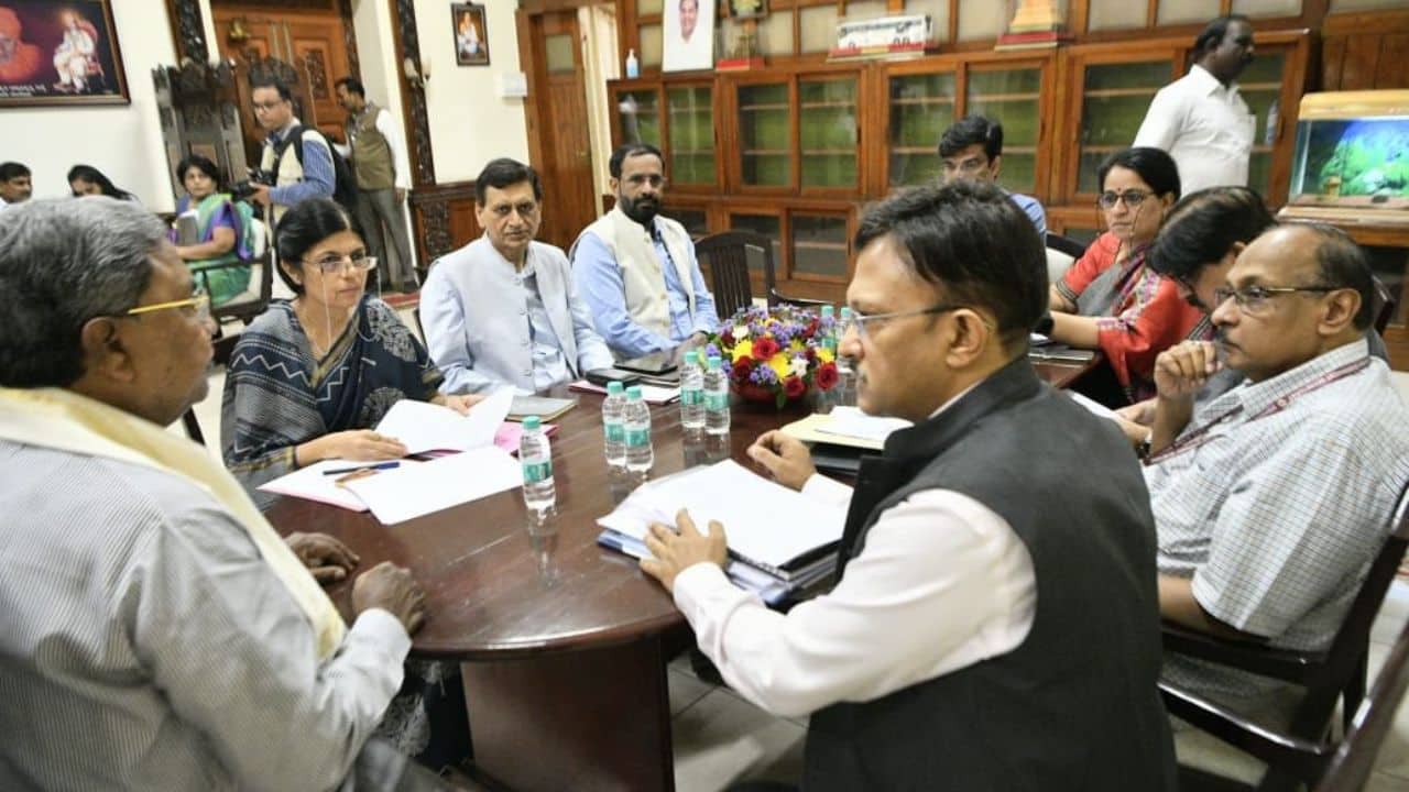 The five ‘main’ guarantees promised by the party in its poll manifesto are — 200 units of free power to all households (Gruha Jyoti); Rs 2,000 monthly assistance to the woman head of every family (Gruha Lakshmi); 10 kg of rice free to every member of a BPL household (Anna Bhagya); Rs 3,000 every month for unemployed graduate youth and Rs 1,500 for unemployed diploma holders (both in the age group of 18-25) for two years (Yuva Nidhi) and free travel for women in public transport buses (Uchita Prayana). (Image: CMO via ANI)