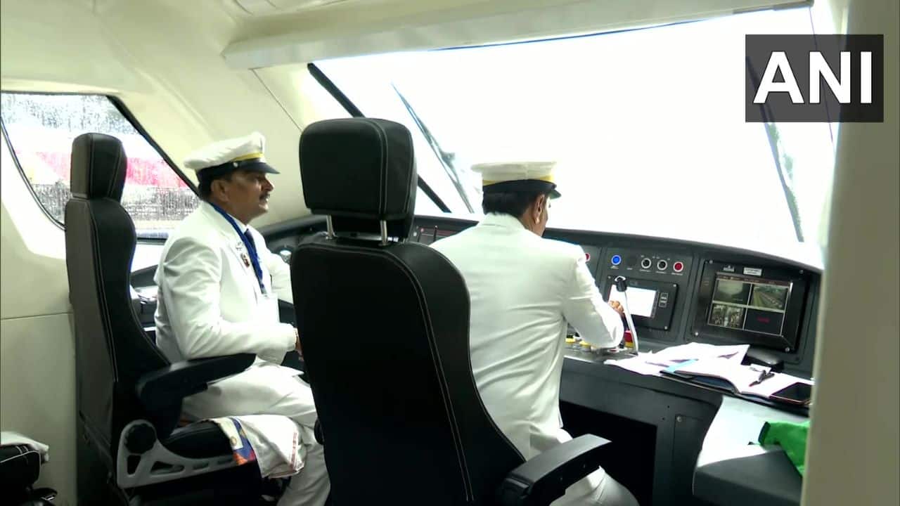 Ahead of the flagging off ceremony, the Prime Minister interacted with crew members of the train and some children onboard the Vande Bharat train at Rani Kamlapati railway station. (Image: ANI)