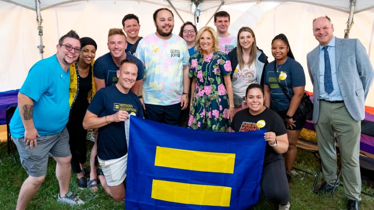 Also on June 24, first lady Jill Biden made an appearance at the Pride parade in Nashville, Tennessee, where she told the crowd “loud and clear that you belong, that you are beautiful, that you are loved.” (Image: Twitter @FLOTUS)