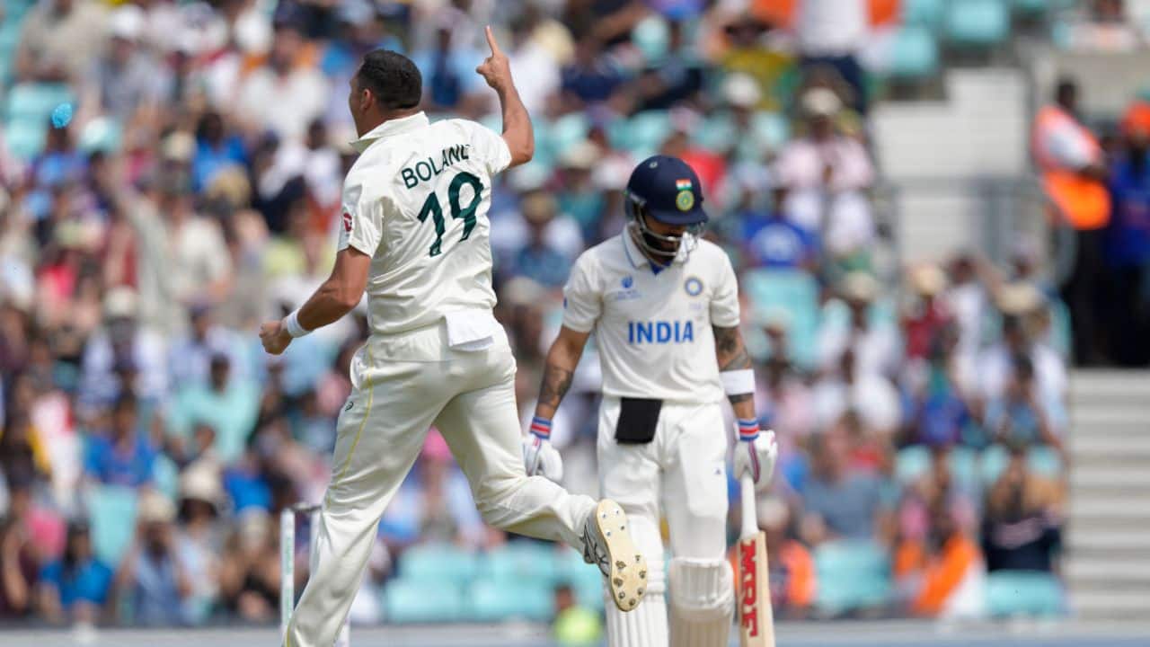 Kohli was on the cusp of a half-century. He was hustling towards the special innings demanded again from him, a test century he hasn't scored overseas or in a fourth innings since 2018. His edge was beaten by Boland and Cummins was persuaded to waste a review. Kohli was grinning and the overwhelmingly pro-India crowd returned to chanting “Kohli, Kohli.” Two balls later, he was out for 49, driving at a Boland ball wide of off and edging to Smith, who dived to his right to snaffle it in both hands. (Source: AP)