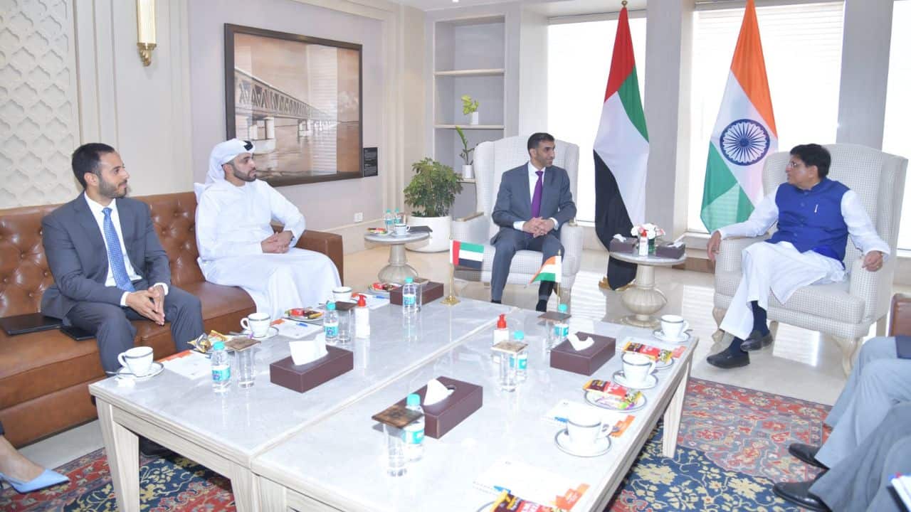 A high-level delegation from the UAE, comprising senior officials of the Government of UAE and representative from business community of the UAE, led by Dr Thani bin Ahmed Al Zeyoudi, Minister of State for Foreign Trade of the UAE, visited India on June 11-12. (Image: Twitter @ThaniAlZeyoudi)