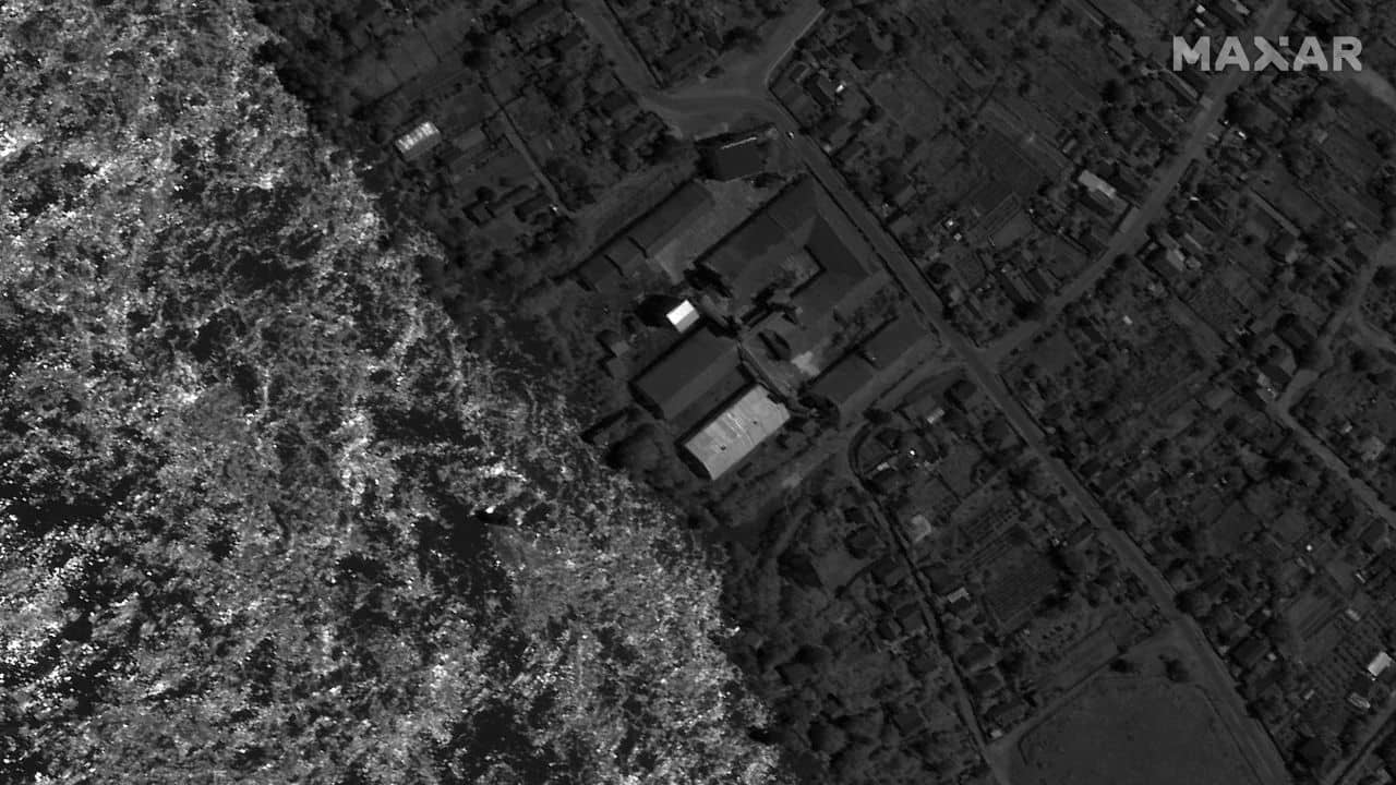 The dam break, which both sides long feared, added a new dimension to Russia’s war, now in its 16th month. Ukrainian forces were widely seen to be moving forward with a long-anticipated counteroffensive in patches along more than 1,000 kilometers (621 miles) of front line in the east and south. (Image: Maxar Technologies via AP)