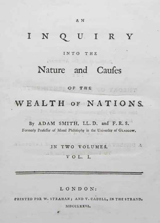 Title page of the first edition of 'The Wealth of Nations' published in March, 1776. (Photo courtesy: University of Glasgow, Glasgow)