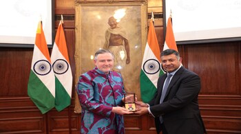 Barry Gardiner, an Opposition Labour Party MP for Brent North in London, was conferred one of India's prestigious civilian honours in 2020 for his contributions to the field of public affairs but could not receive his award from the President due to the COVID lockdown. (mage source: @HCI_London/Twitter)