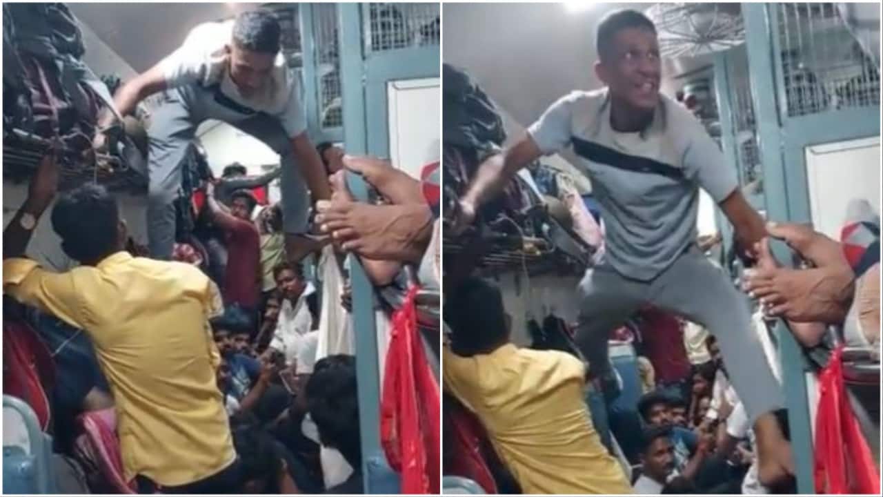 'Adventure sport': Man climbs over seats in crowded train to reach toilet. Watch