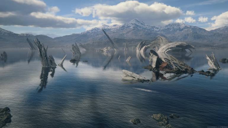 For some reason, the look of fluids (whether lava or water), rocks, fur, dust and certain less important NPCs is very inconsistently handled. (Screen grab from Final Fantasy XVI on PlayStation 5).