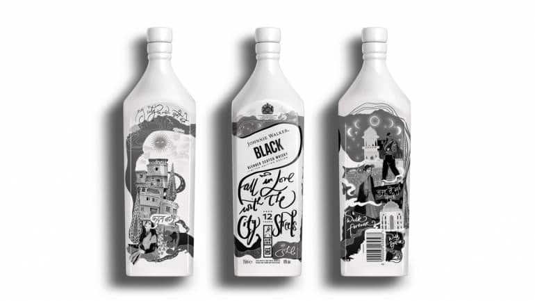 Delhi painted on Johnnie Walker bottles with pollution ink by artist Shilo Shiv Suleman - Vimarsana News
