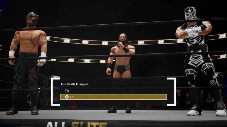 The story doesn’t come to a grinding halt if you lose. The branching options allow you to continue and play through the ramifications of your defeat. (Screen grab from AEW: Fight Forever on PlayStation 5).